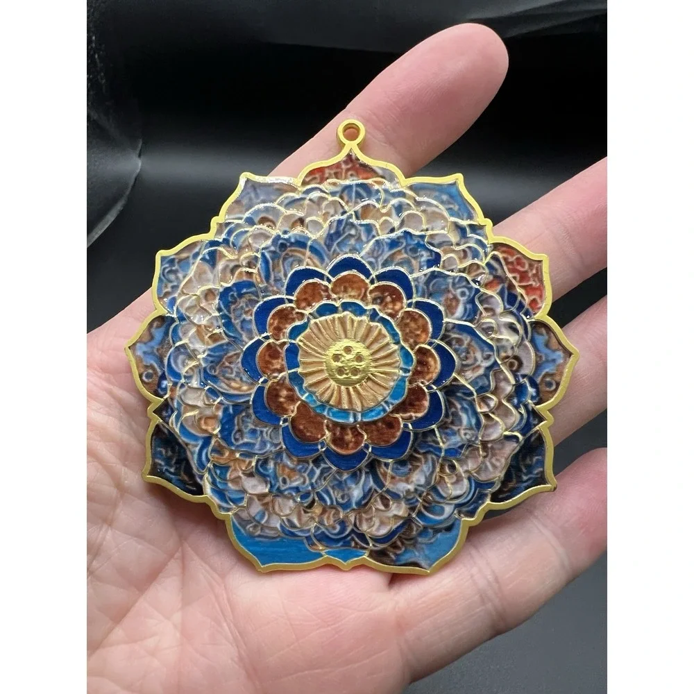Chinese Cloisonne Enamel Hand Mirror Floral Medallion Pink Tassel With Box